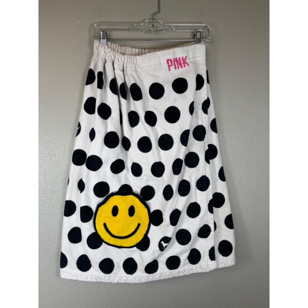 Victoria's Secret PINK Spa Wrap Towel White Black Polka Dot Smiley Face 27x55